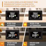 Digital Dementia Clocks for Seniors, 7 Inch, Black | Day Date Time Large Display for Poor Vision Easy Read, Medication Reminder Alarm, Spanish 10 Languages, Alzheimer Gifts