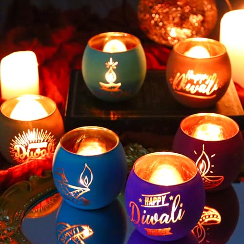 SHMILMH Happy Diwali Decorations for Home Candle Holder Diwali Gifts 6 PCS