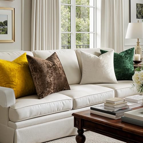 MIULEE Fall Velvet Euro Sham Throw Pillow Covers Brown 24x24 inch Set of 2