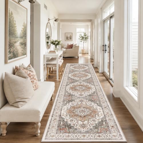 2x10 Vintage Runner Rug Low Pile Non-Slip Washable Hallway Rug