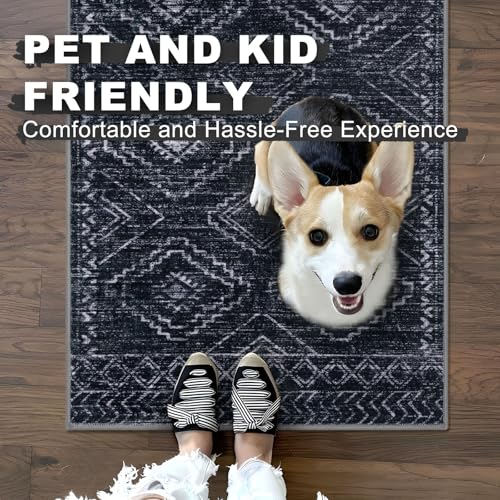 Washable Runner Rug 2x5 ft Hallway Runners, Blue-Black