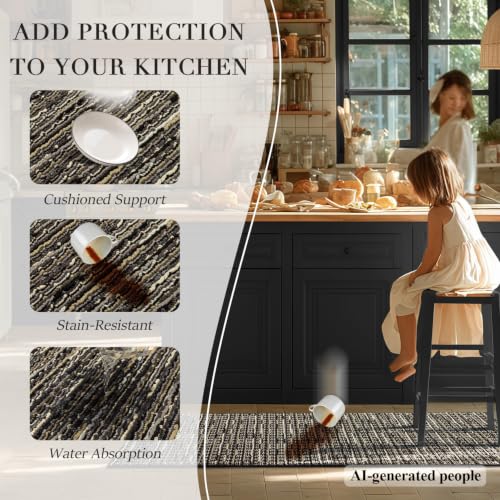 Kitchen Rugs Sets of 2, Non Slip Kitchen Mats for Floor, Black