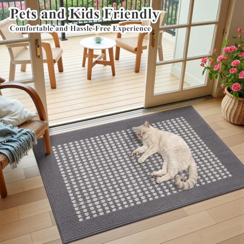 Indoor Door Mat 24" X 36" Absorbent Dog Muddy Paws Mat Low-Profile Entrance Small Runner Rug with Non-Slip Rubber Backing Machine Washable Inside Welcome Mat for Entryway,Kitchen(Grey)