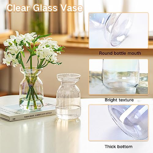 Gute Glass Vases for Decor, Modern Decorative Flower Vase Centerpieces Table Home Indoor Desk Decor Living Room, Kitchen, Office Wedding or Housewarming Gifts (Clear)