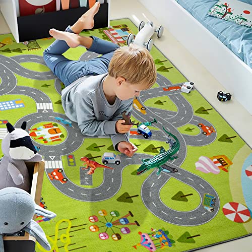 HOMORE Kids Play Mat Rug,Kids Carpet for Children Bedroom Play Room 4x6 FT | 48x76inch Fun and Educational City Rug for Hot Wheels Track Racing Playroom Rug