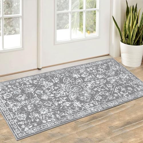 Pauwer Washable Entryway Rug 2x4, Non Slip Door Mat Small Area Rug, Gray