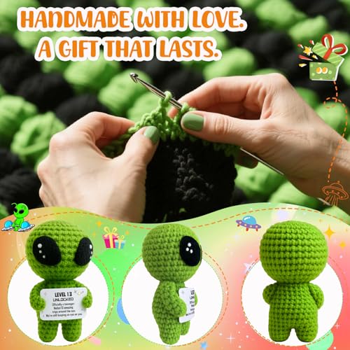 13th Birthday Decorations for Boys Handmade Crochet Alien Figure Teen Card | 13 Years Old Gift for Son, Daughter, Friend, or Grandchild