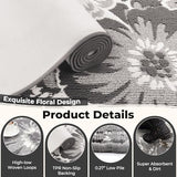 Findosom Hallway Runner Rug 2x6, Non Slip High-Low Textured Floral Washable Runner Rug with Rubber Backing, Boho Carpet Runner for Kitchen, Entryway, Bedroom, Laundry, Gray