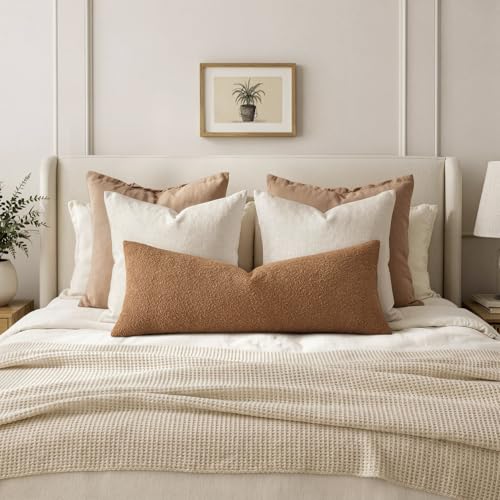 MIULEE Textured Boucle Lumbar Pillow Cover for Bed 14x36 Brown