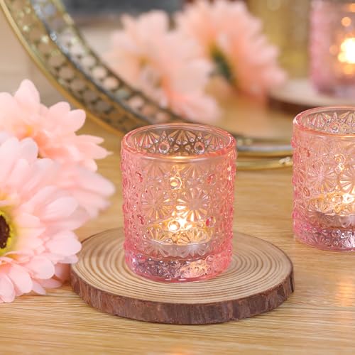 Lanttu 36 Pack Pink Votive Candle Holder, Flower Tea Lights Candles Holders for Wedding Table Centerpieces, Birthday Parties, Anniversary, Pink Bridal Shower and Holiday Decorations