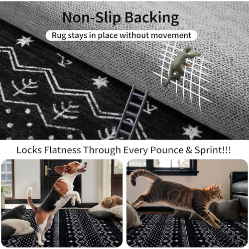 SERISSA 2x3 Rugs for Entryway, Washable Non-Slip Black and White Small Area Rug, Soft Low-Pile Boho Geometric Indoor Entry Rug Door Mat Indoor Entrance Front Door Carpet for Bathroom Kitchen Bedroom