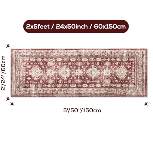 2x5 Runner Rug Washable Non Slip Small Throw Mat for Hallway, Burgundy