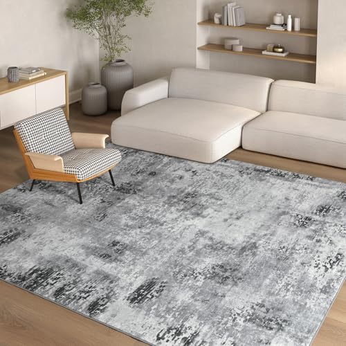 Kelarea Living Room Rug 4x6 Grey Area Rug Machine Washable Rugs, Non Slip Abstract Vintage Indoor Carpet for Bedroom, Nursery, Classroom, Dining Room, Home Office