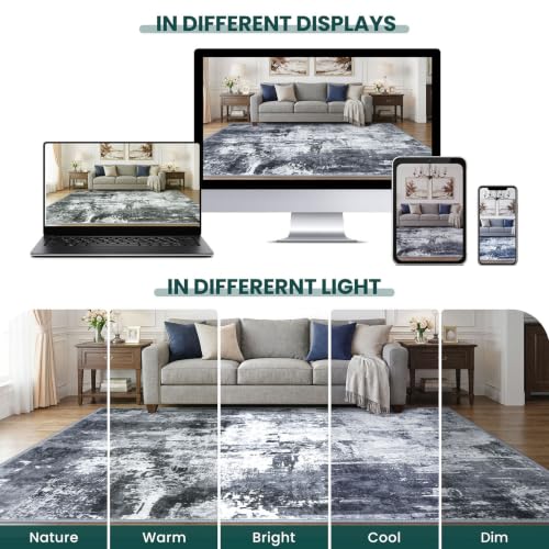 KOZYFLY Modern Washable Rug Runner 2x8 Kitchen Runner Rugs Multi-Grey
