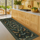 Hazo Haus Dark Green Insect 2x5 Bathroom Runner Rug - Washable Non Slip Runners for Kitchen, Laundry Room, Front Door Mat Entrance, Nature Floral Indoor Floor Décor, Thin Low Pile with Rubber Backed
