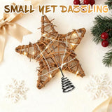 LAWOHO Christmas Tree Topper Rattan Natural Star with Lights, Farmhouse Christmas Decor, 6 Inch Mini Rustic Star with 6H Timer, Light Up Christmas Tree Decorations, for Xmas Tree, Holiday, Party
