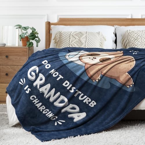 Funny Gifts for Grandpa, Grandpa is Charging Sloth Blanket, Birthday Gifts for Grandpas from Grandkids,Grandpas Gitts for Fathers Day, Soft Sloth Blanket for Grandfather 60" x 50"