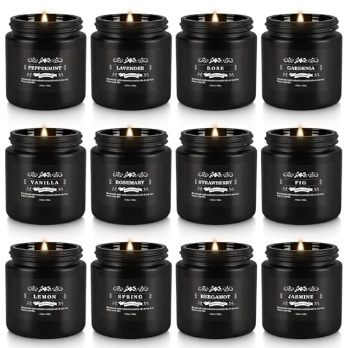 Howemon Scented Candle Set 12 Pack,Black, Candle for Home Scented, Odor Eliminating, Stress Relief, Long Lasting Soy Wax Gift Set