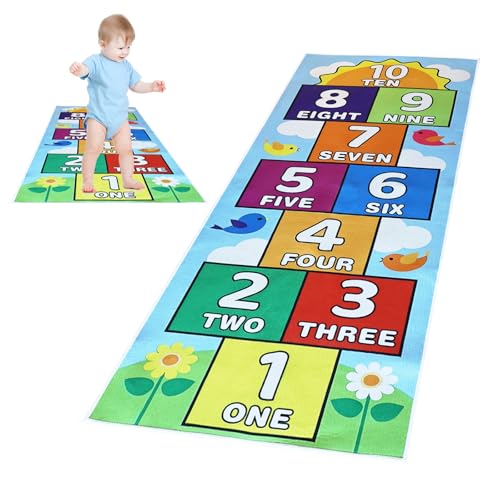 Hop Scotch Inside Rug for Kids, Hopscotch Rug for Kids, Non-Slip Indoor Play Mat, 23.6x47.2 In, Durable & Easy to Clean, Perfect for Bedrooms, Playrooms, Daycares, Preschools – Fun Learning & Play