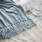CozeCube Chenille Throw Blanket for Couch, Cozy Plush Fuzzy Decorative Dusty Blue Blanket with Fringe Tassels, Lightweight Throws for Bed Sofa Gift Home Decor, 50"X60"