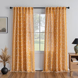 MYSKY HOME Boho Floral Curtains 84 inch Long 2 Panels Set Golden Mustard Yellow Farmhouse Curtains for Bedroom Living Room Light Filtering Semi Sheer Drapes with White Tassel Back Tab, 50" Wide