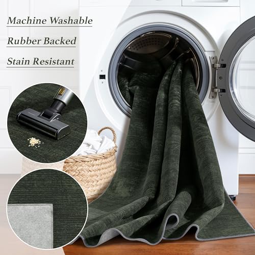 2x6 Washable Runner Rugs, Dark Green Stainproof Non-Slip for Hallway
