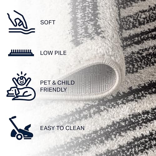JONATHAN Y Khalil Modern Berber Stripe Cream/Black 3' Round Indoor Area Rug, Contemporary, Bohemian, Easy-Cleaning for Living Room, Bedroom, Kitchen, Pet Friendly, Non-Shedding (MOH207A-3R)