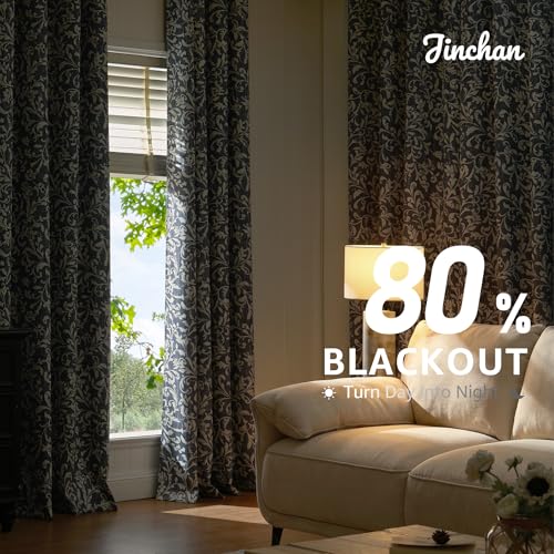 jinchan Vintage Curtains 84 Inch Long Cream Scroll Floral Blue Curtians for Living Room Bedroom Room Darkenign Drapes Thermal Insulated Classic Traditional Privacy Grommet Top 2 Panels