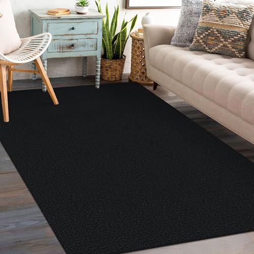 KOZYFLY Washable Entryway Rug 3x5 Ft Area Rugs Cotton Rubber Backed Throw Rugs Indoor Door Mat Kitchen Rugs Braided Floor Carpet for Front Entrance Kitchen Living Room, Black