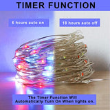 Yayfazy 4th of July Decorations Outdoor/Indoor Timer Fairy String Lights,2PACK Each 100Led Copper Red/White/Blue IP67 Waterproof Battery Operated Patriotic Lights for Memorial Day,Independence Day