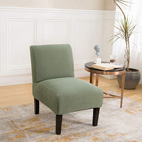 MIFXIN Armless Accent Chair Cover Stretch Jacquard Accent Chair Slipcover for Slipper Chair Without Arms Removable Washable Chair Furniture Protector for Living Room Bedroom Hotel (Cyan, 1 Pack)