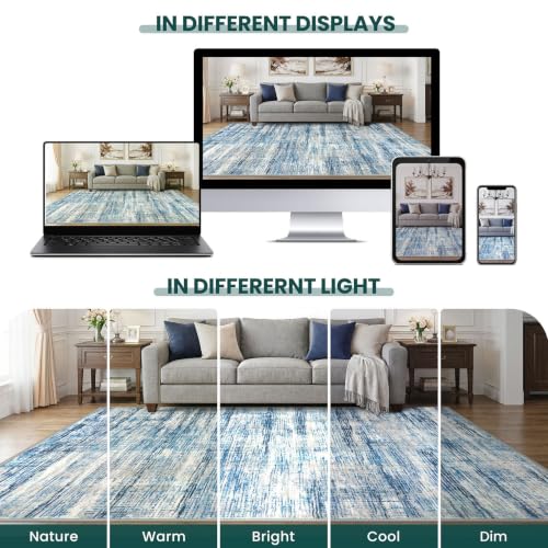 KOZYFLY Washable Long Runner Rug 2.6x18 Hallway Stair Rug Runner Blue Beige