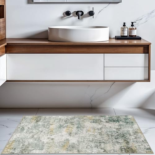 2x4 Rug for Entryway Washable: Abstract Modern Runner for Kitchen Green