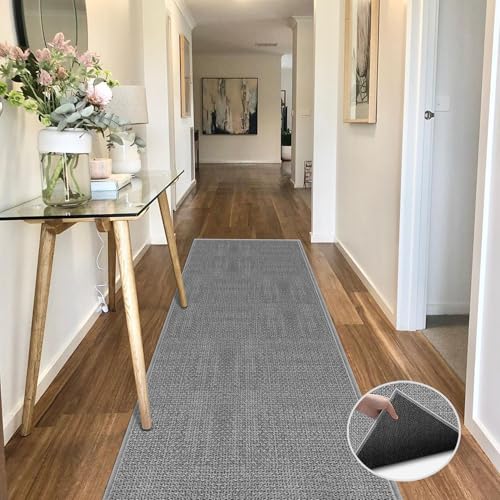 GOYLSER 12ft Hallway Runner Rugs Non Skid Washable, Absorbent Jute Kitchen Sink Rug Floor Runner Non Skid, Grey Long Laundry Room Rug Runner Mat