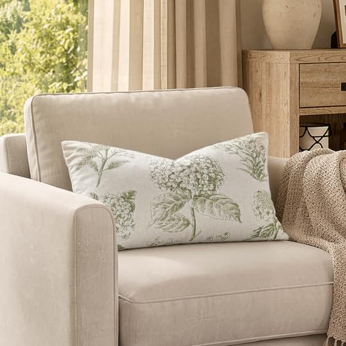 Set of 2 Lumbar Floral Pillow Covers 12x20 Inch Light Green