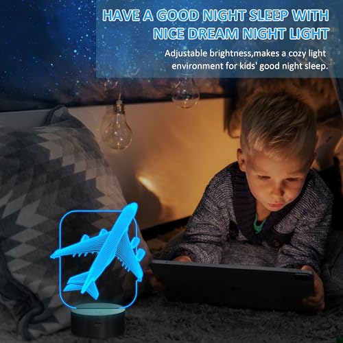 FULLOSUN Aircraft Airplane 3D Night Light Bedside Lamp 16 Colors Changing with Remote Control Xmas Halloween Birthday Gift for Boy
