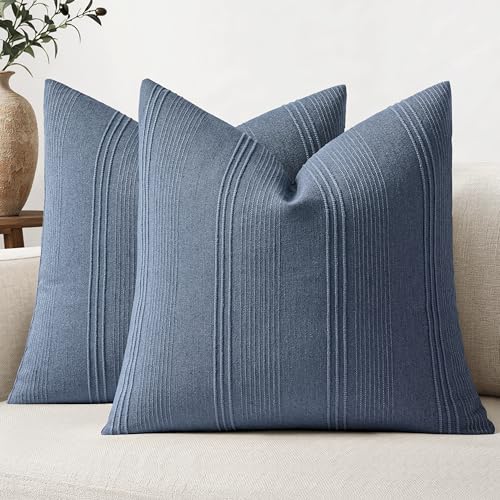 MIULEE Striped Euro Sham Pillow Covers 26x26 Inch Blue 2 Pack