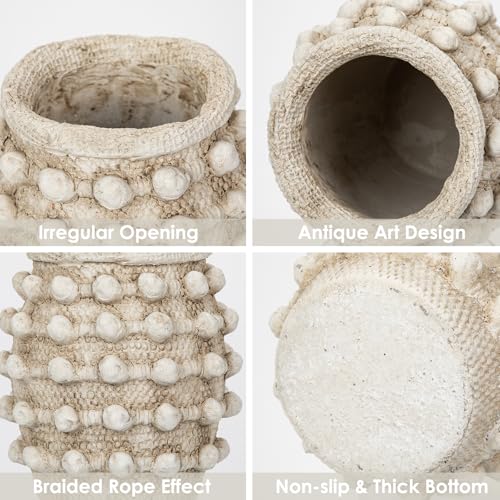 Rustic Farmhouse Vase, Boho Beige Vase for Pampas Grass Small Textured Knotted Vases for Flowers Decorative Cement Floral Vases for Home Decor, Living Room, Dining Table