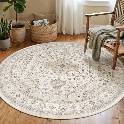 5Ft Round Rug Washable: Non-Slip Living Room Circle Throw Rugs