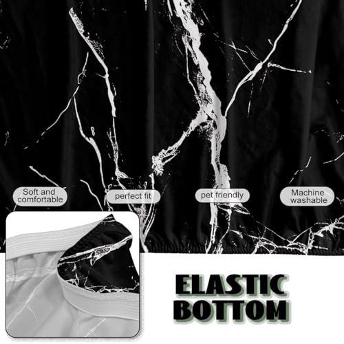 Black Marble Futon Covers Slipcover Full Size Furniture Protector Indoor Armless Sofa Slipcover with Elastic Bottom Soft Home Decor Pet Protection