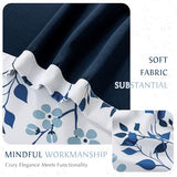 Beauoop Floral 100% Blackout Curtains 72 Inch Length 2 Panels for Bedroom Living Room Navy Blue and White Flower Patterned Room Darkening Thermal Soundproof Rod Pocket Back Tab Window Drapes, 52X72