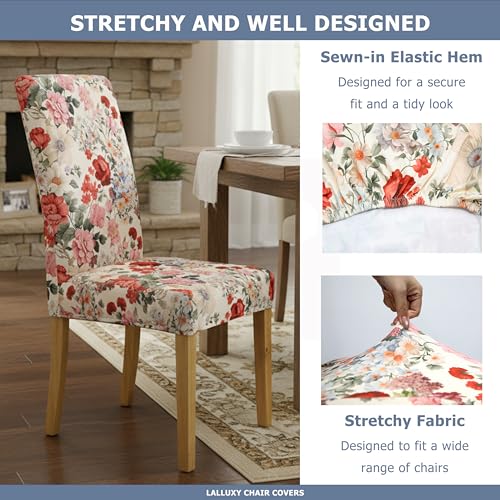 Chair Covers for Dining Chairs Set of 4, Stretchy Soft Parson Chair Covers Removable Washable Kitchen Dining Room Chair Slipcovers with Elastic for Universal Fit (Bloom Splendor)