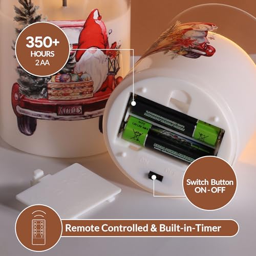 Christmas Glass Flameless Pillar Candles with Remote Set of 3