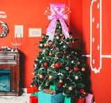 Christmas Tree Topper Hat, Xmas Tree Toppers Large Pink Hat with Lengthened Ribbon, Christmas Tree Ornaments for Christmas Holiday, Boots Snowflake, Pink
