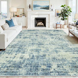 10x14 Washable Area Rug for Living Room Bedroom: Non-Slip Modern Blue Gray
