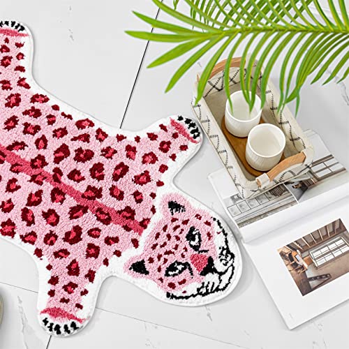 ZSCYD-yingda1992 Leopard Shaped Animals Bath Mat Non-Slip Bathroom Door Mat for Bedroom Bathroom Kitchen Cartoon Area Rug for Tub Soft Bathtub Home Decor Pink