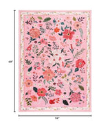 Floral Area Rug for Bedroom, Machine Washable 3x5 Pink Throw Rugs