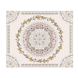 Orange Bohemian Tapestry Wall Hanging, Mandala Floral Medallion Hippie Tapestry with Light Brown Aesthetic Wreath Design, Cream Wall Decor Blanket for Bedroom Home Dorm