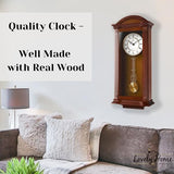Pendulum Wall Clock Battery Operated - Large, Wooden Hanging Grandfather Wall Clock with Pendulum, 27x11 - Quiet, Made with Real Wood for Living Room Decor, Office & Home Décor Gift
