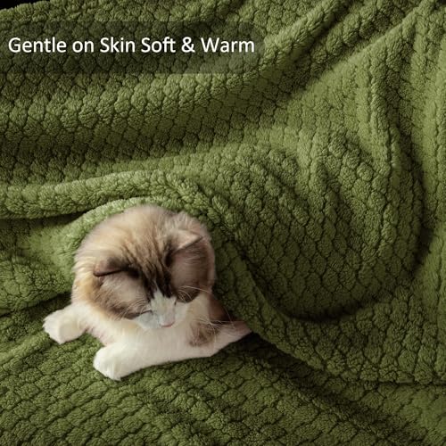 Exclusivo Mezcla Fleece Throw Blanket for Couch and Bed,Extra Soft Warm Decorative Fuzzy Throws for Women,Lightweight Cozy Blankets Size 50x60 Inches, Olive Green
